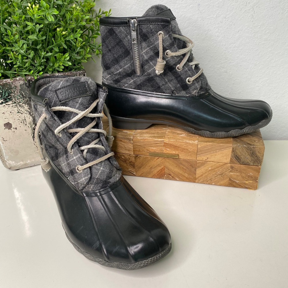 Sperry Top Sider Women's Duck Boots Plaid‎ Waterproof Rubber Size 8